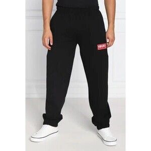 KENZO Sweatpants Mens XL Black Pull On Tapered Elastic Waist Logo Pockets $395